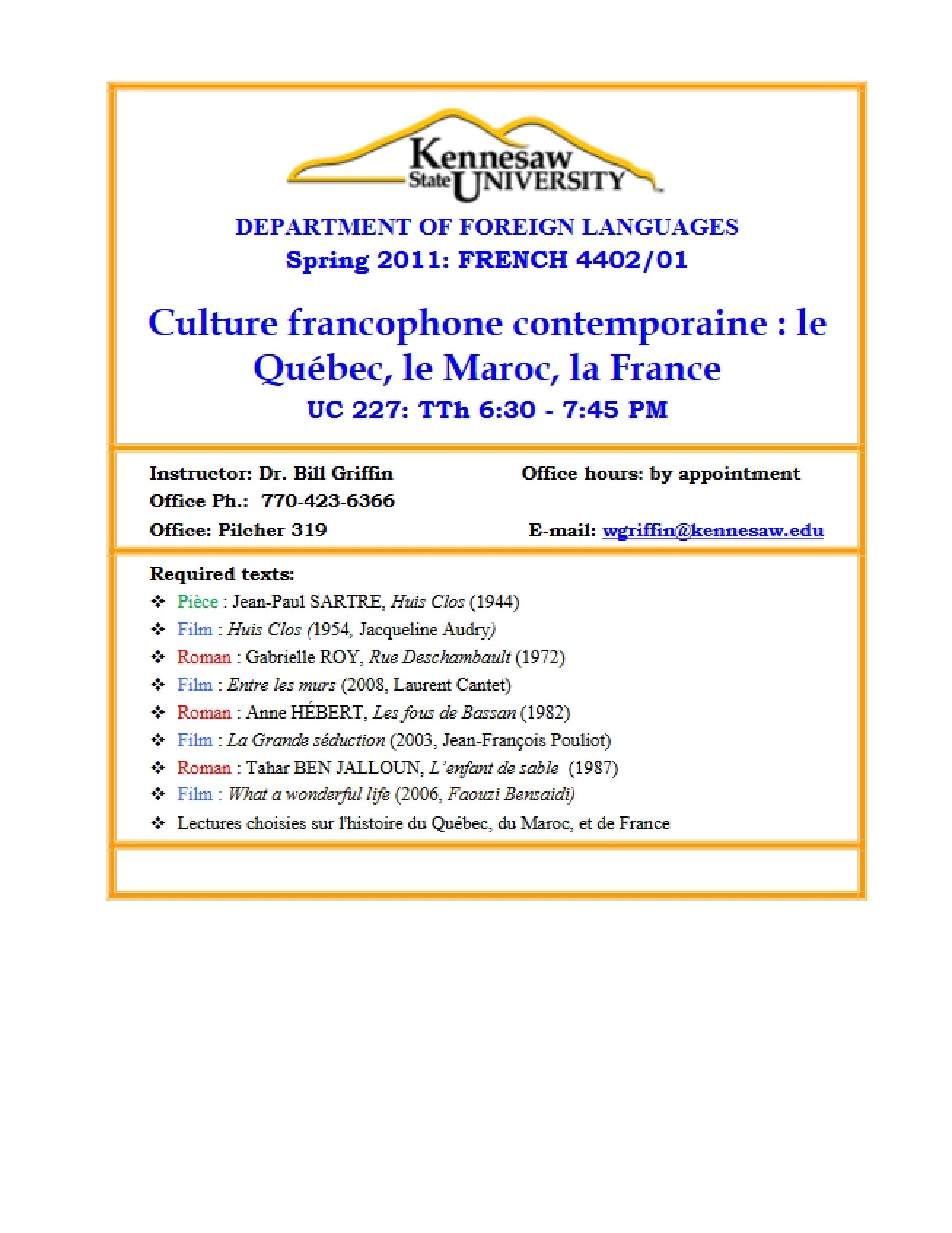 Course Outline for Contemporary French Culture - 10 Pages