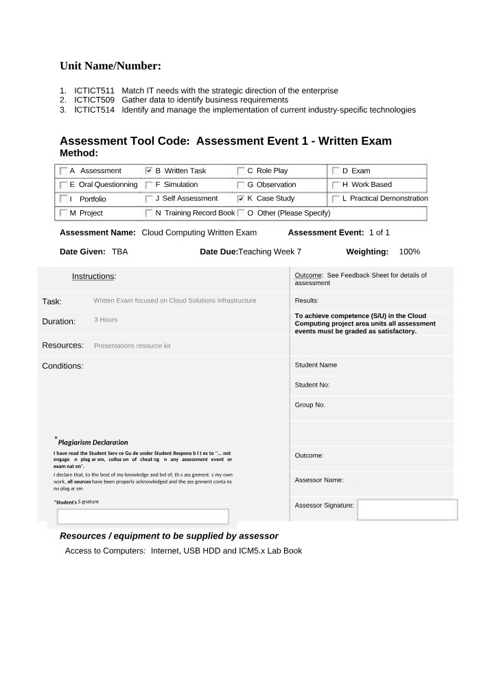 Written Exam for Cloud Computing