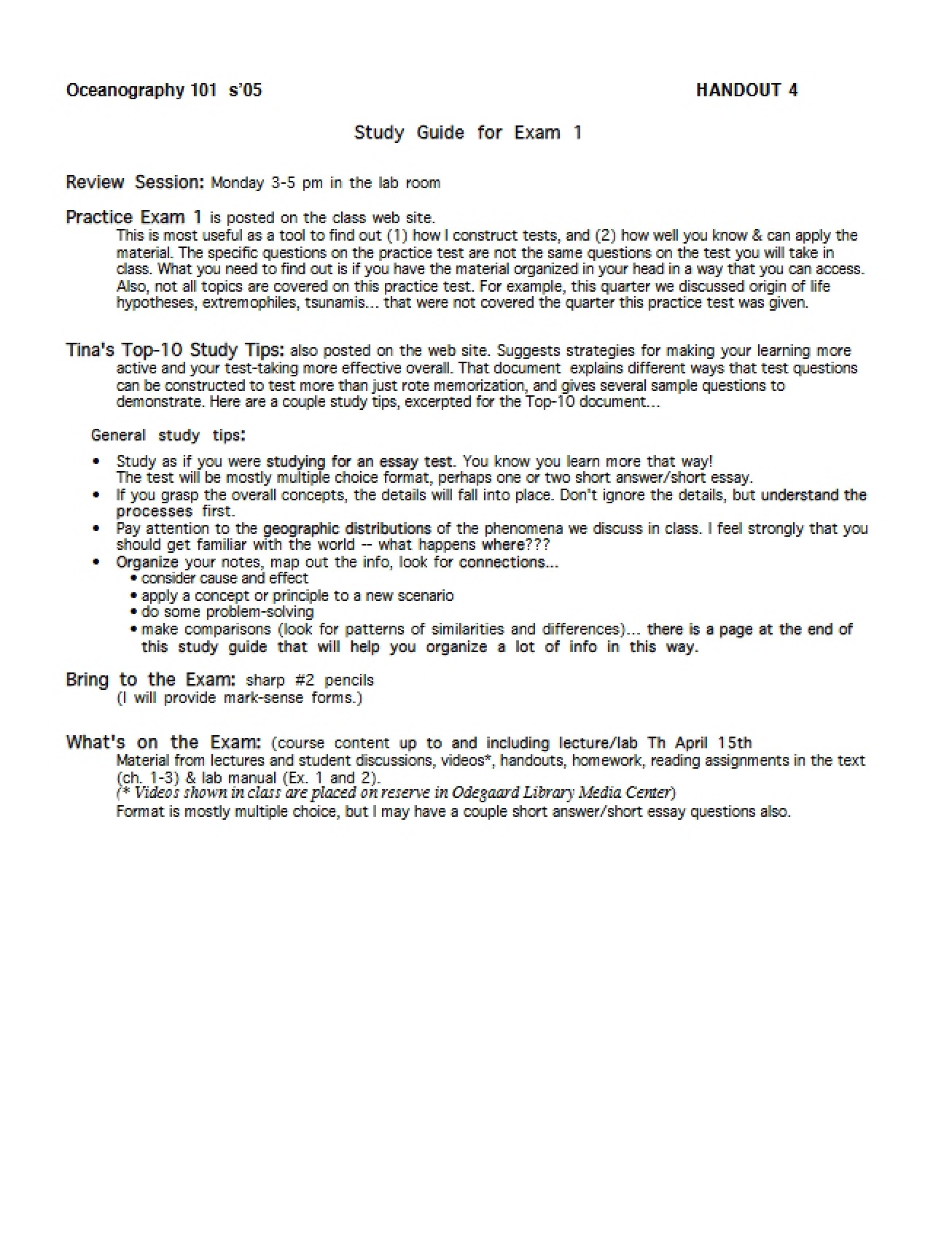 Notes for Review - OCEAN 101