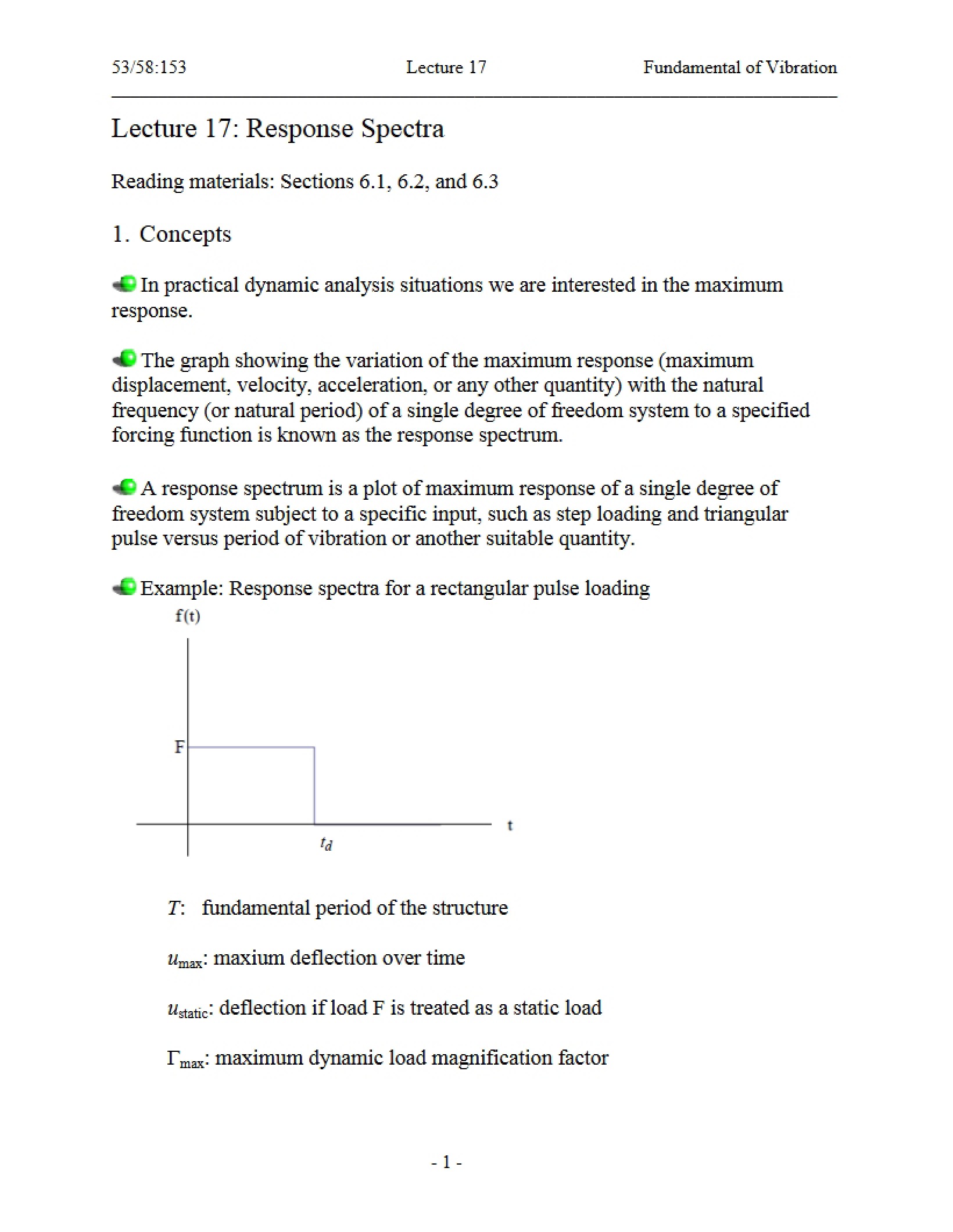 Response Spectra Lecture 17