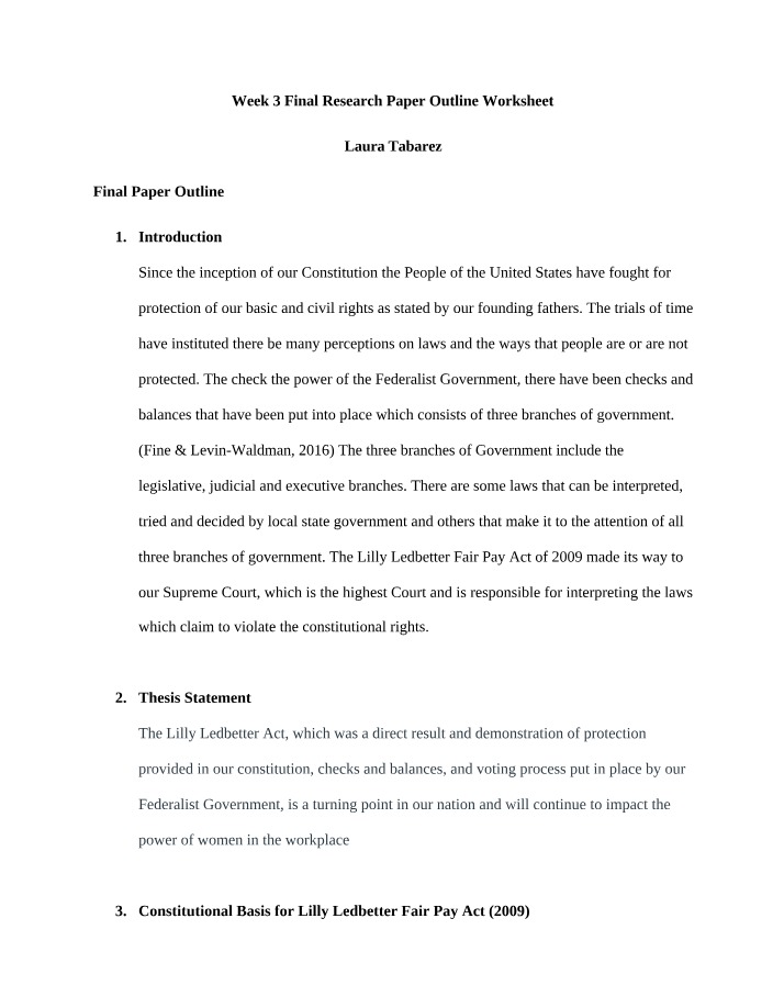 Week 3 Research Paper Outline JBW 11