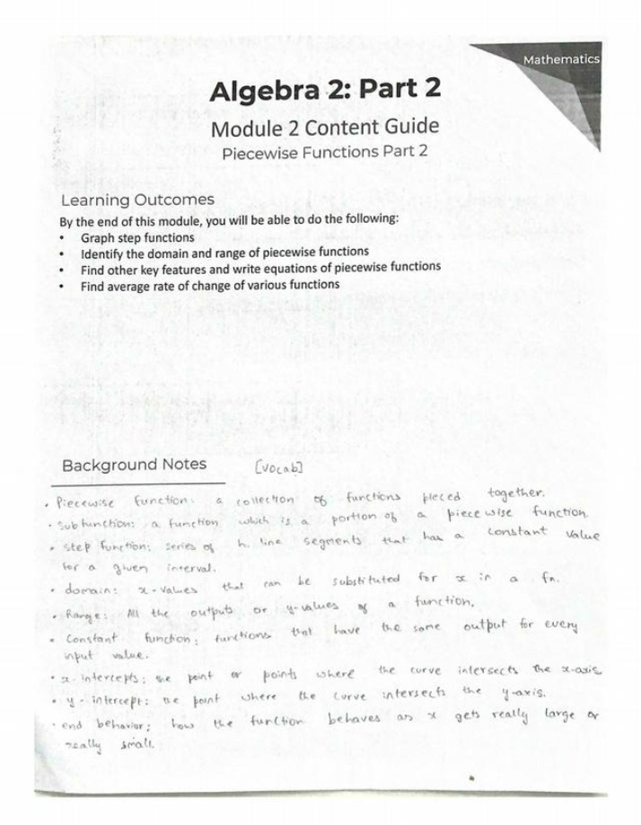 Algebra 2 - Module 2 Study Guide