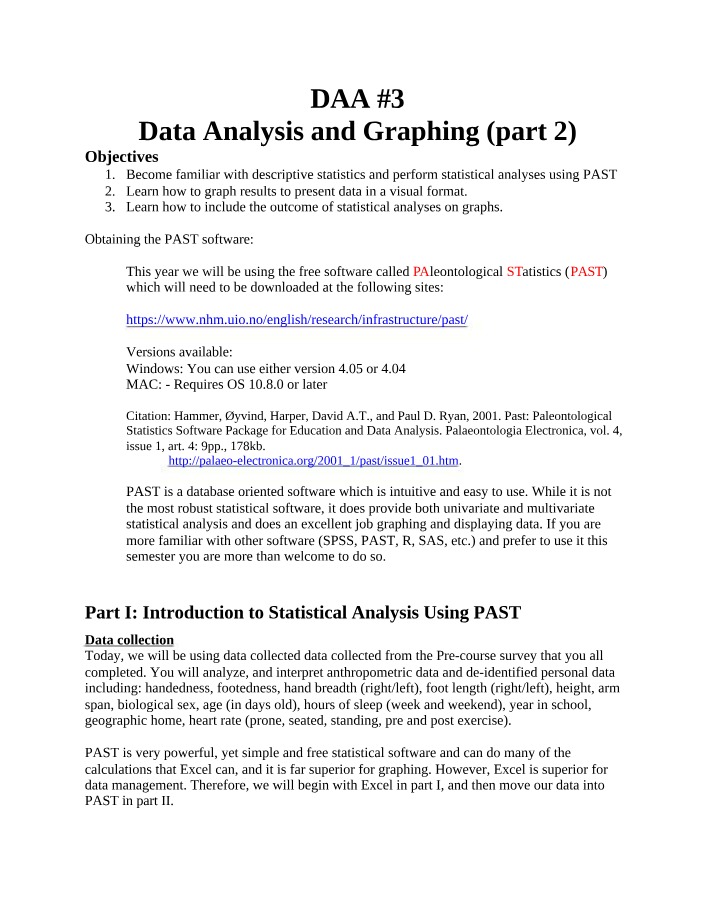 Introduction to PAST for Statistical Analysis