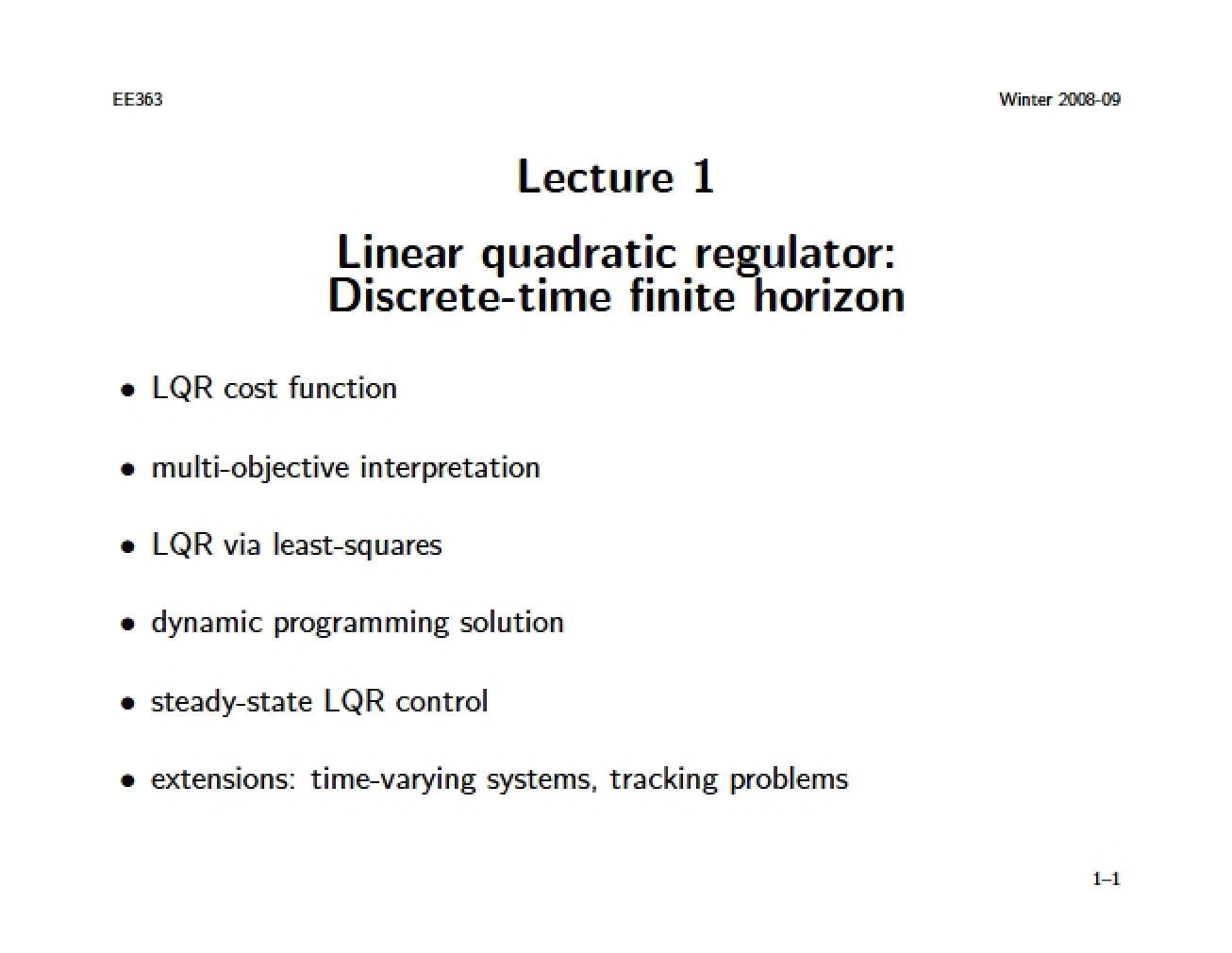 Lecture Notes for a Linear Dynamical Systems Course