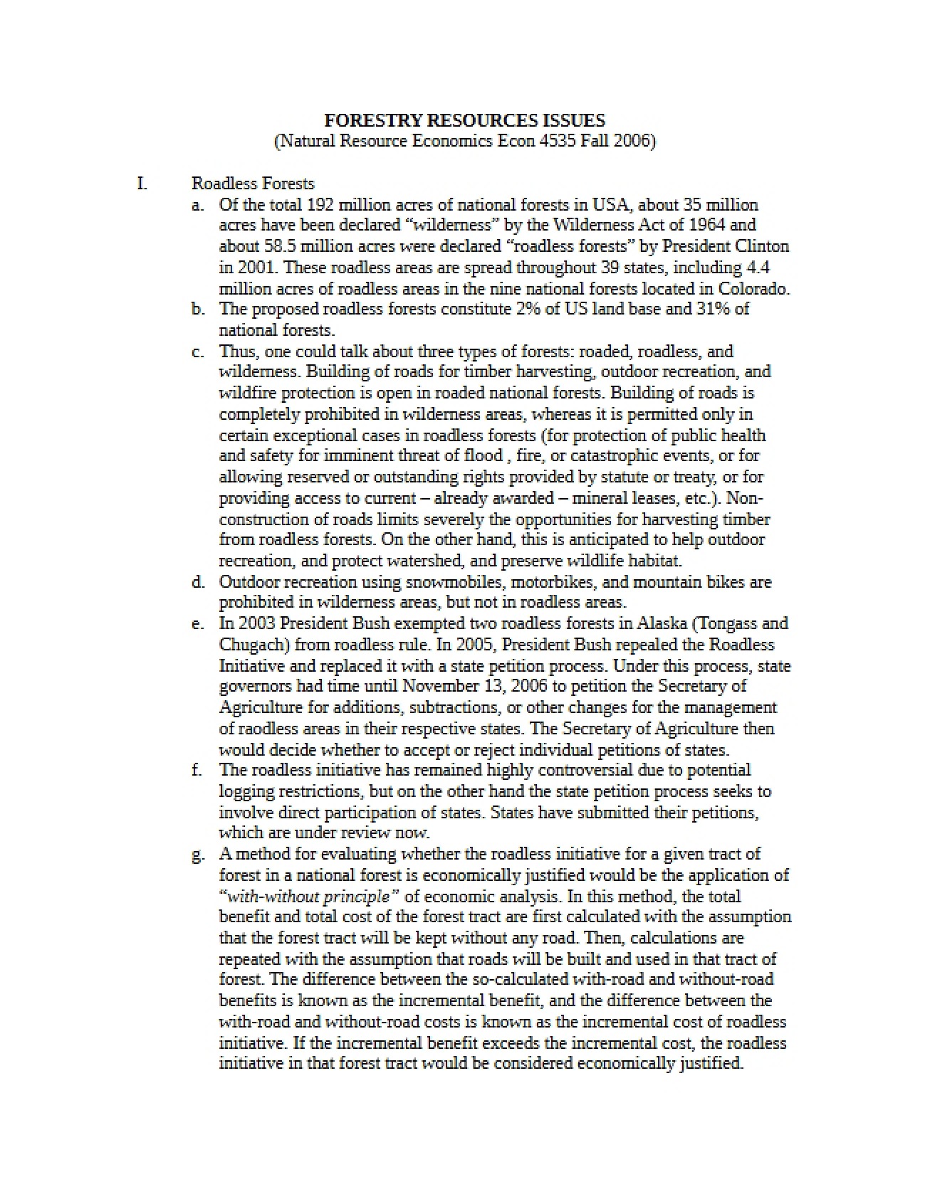 Issues Related to Forestry Resources