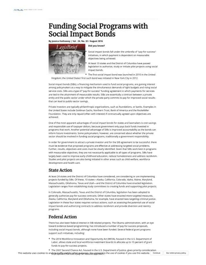 Social Impact Bonds - Funding Social Programs