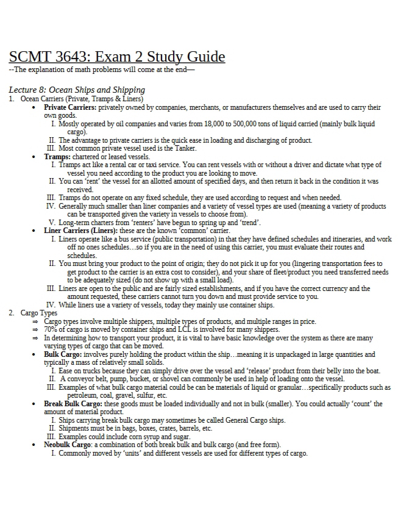 Second Exam Study Guide for International Transportation and Logistics