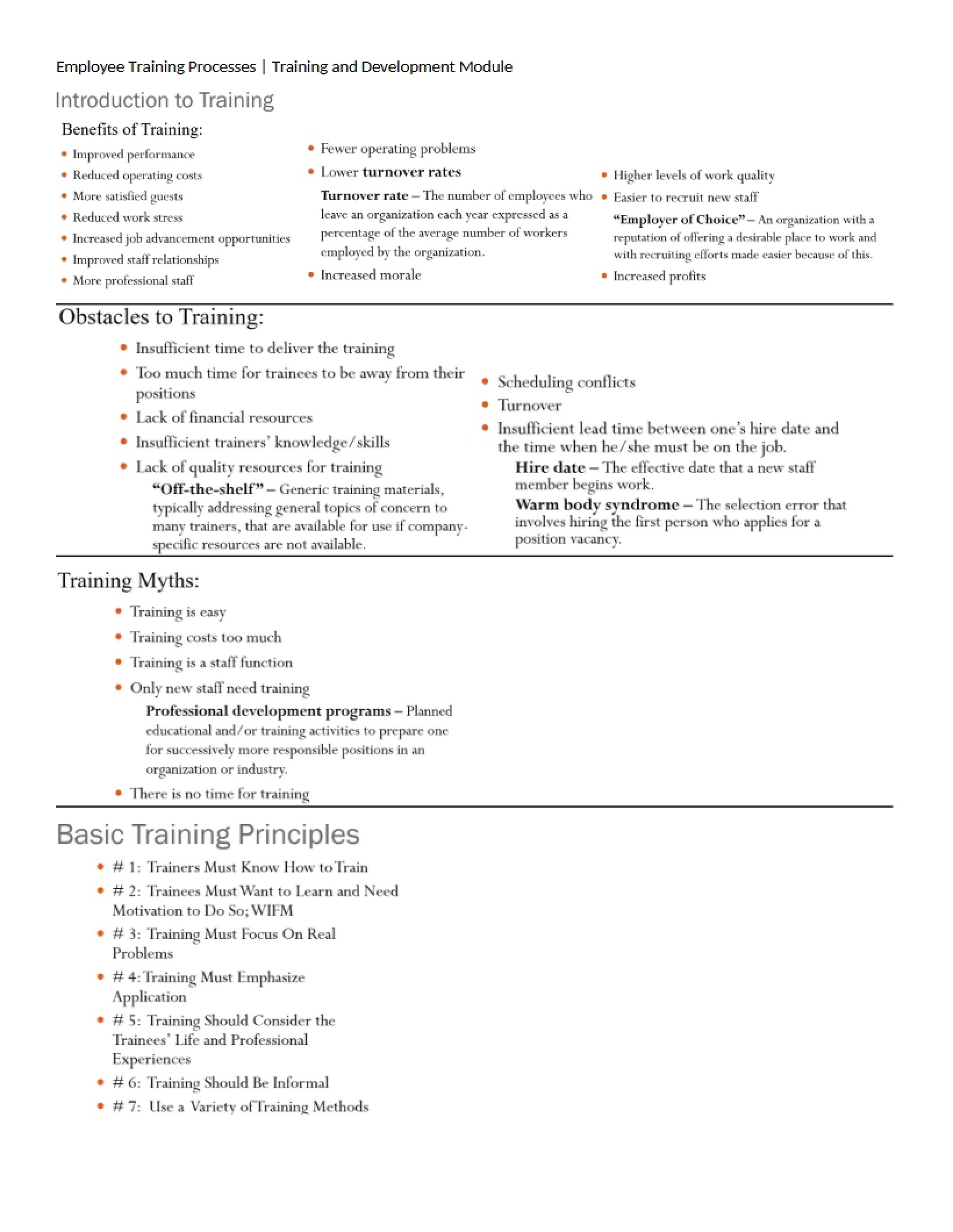 Processes for Employee Training
