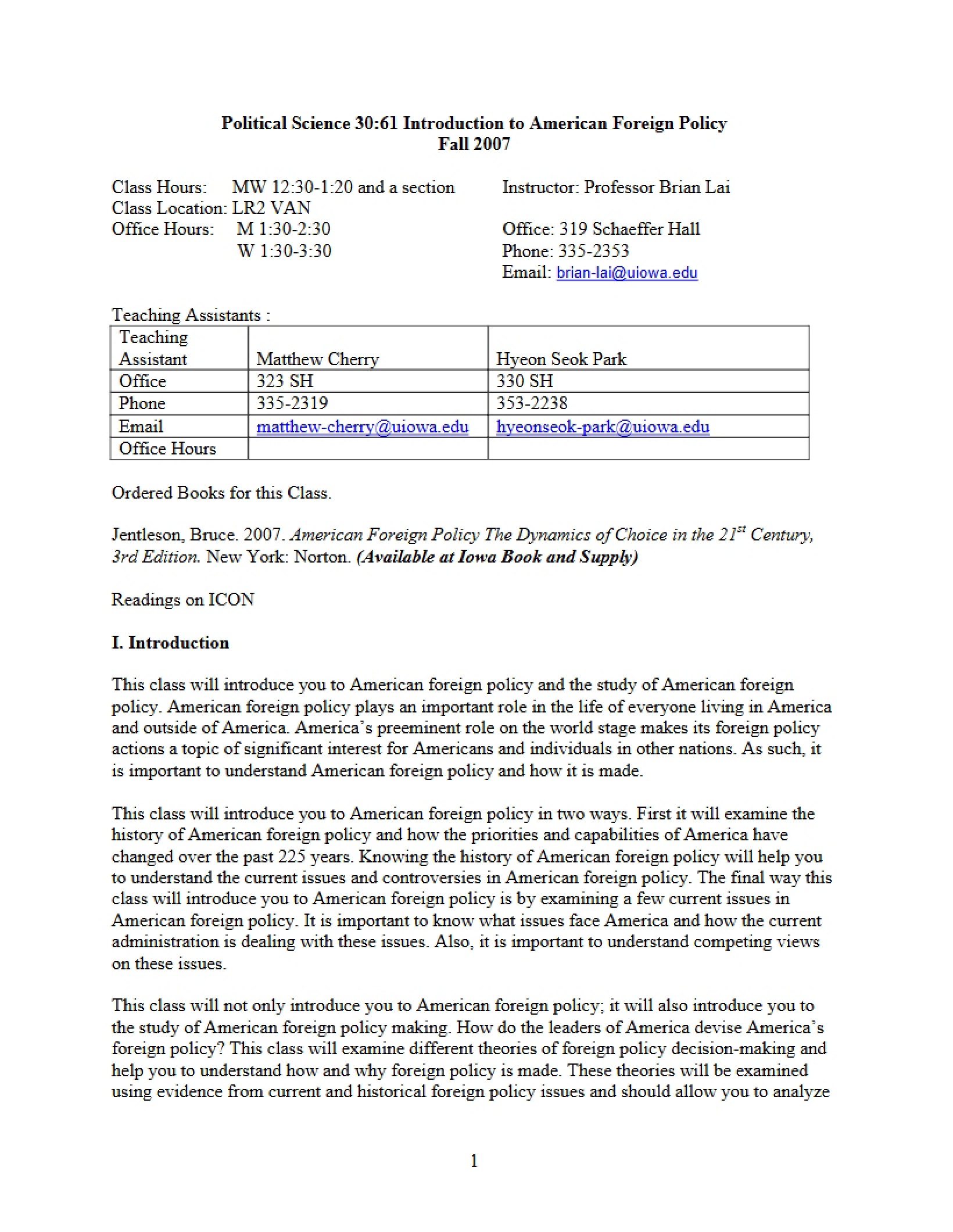 American Foreign Policy Course