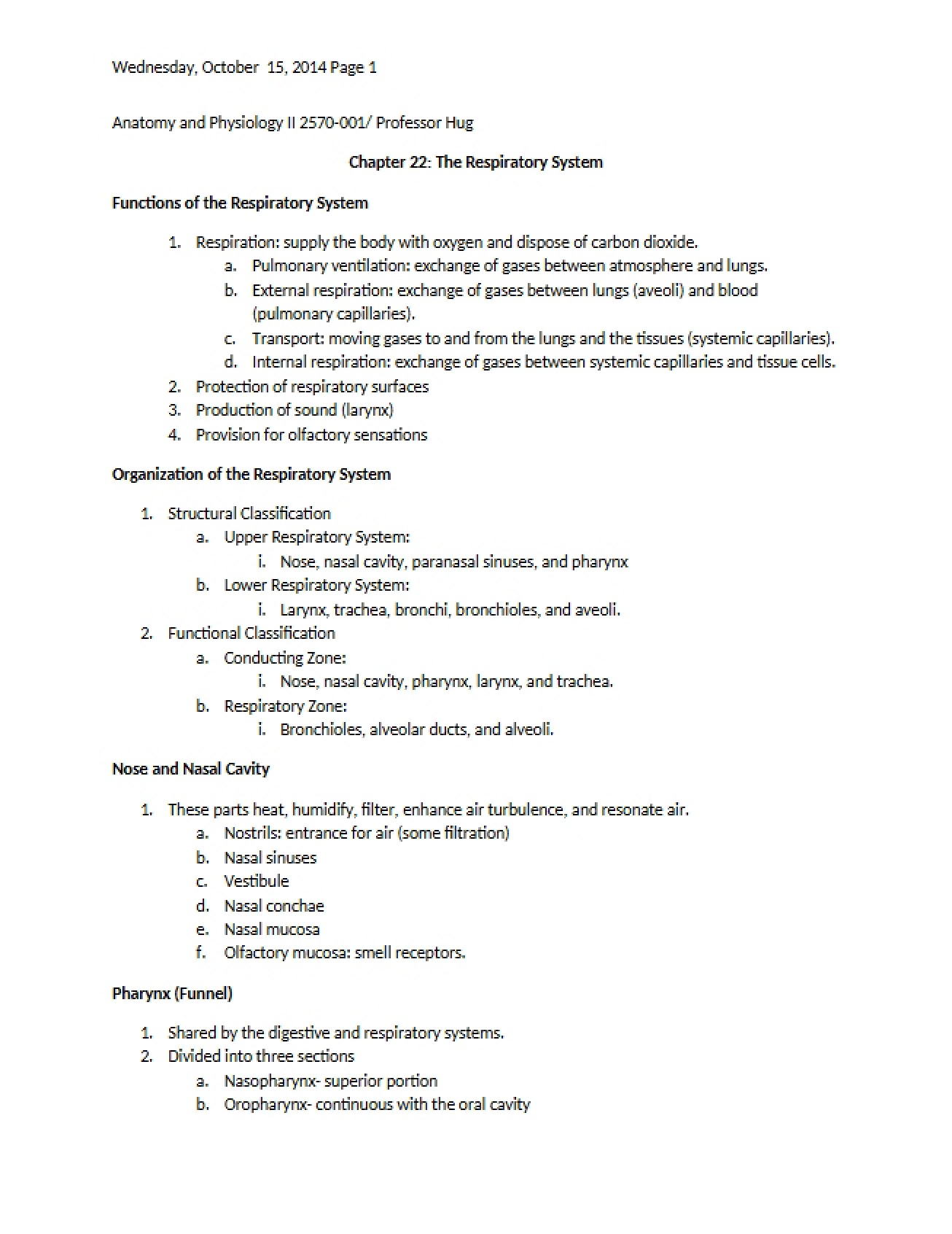 Human Respiratory System (Chapter 22)