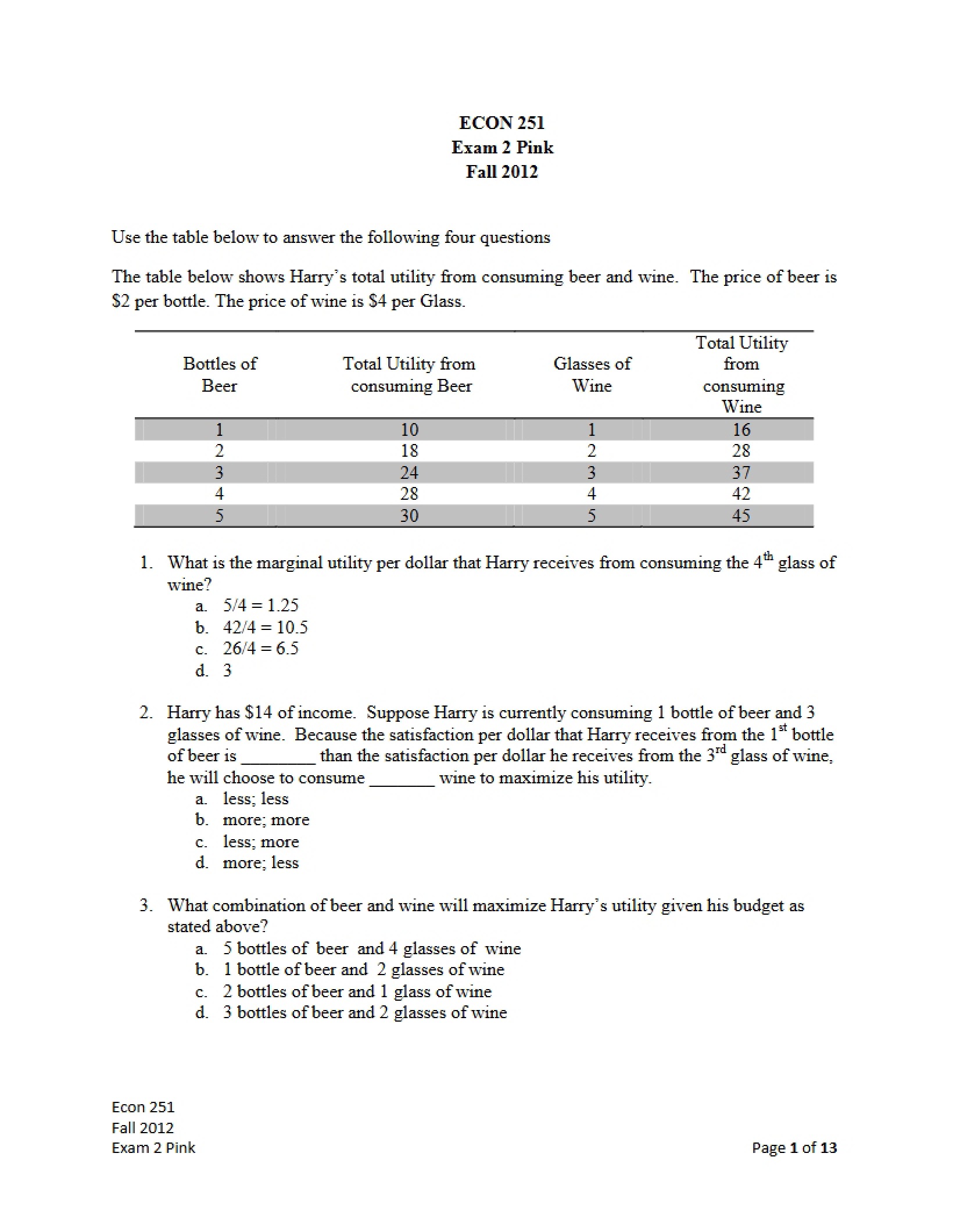 Second Exam Fall 2012 Econ 251