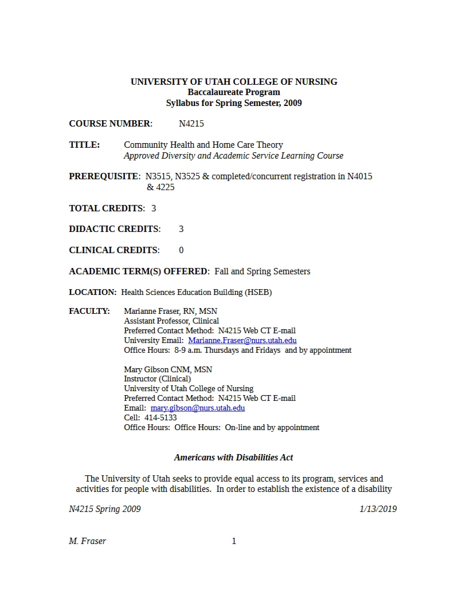 Syllabus for Community Health Theory