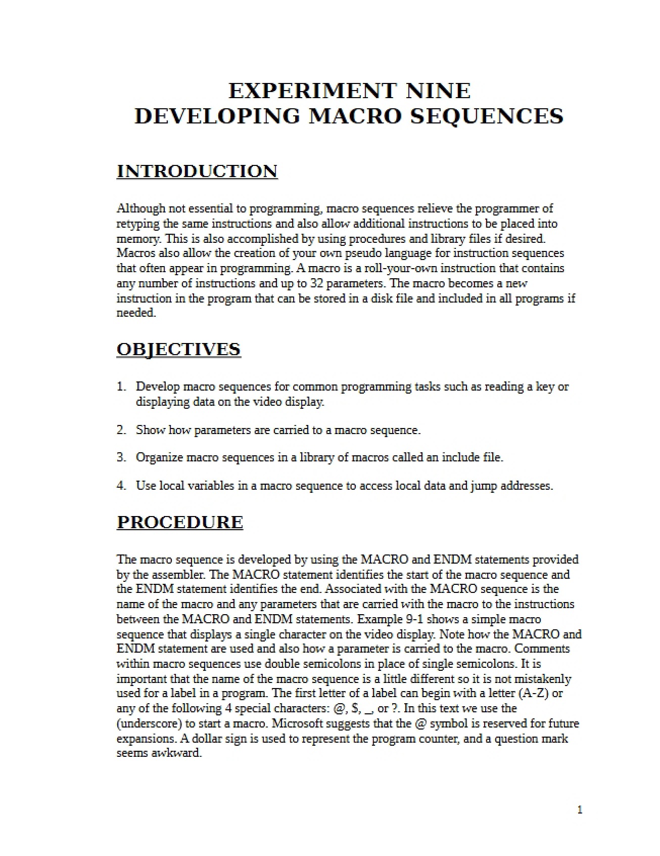 Macro Sequence Development
