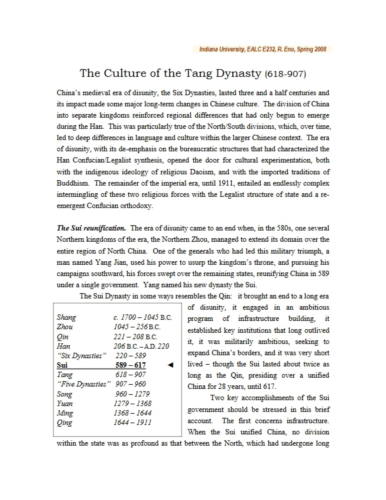 Tang Dynasty Culture (618-907)
