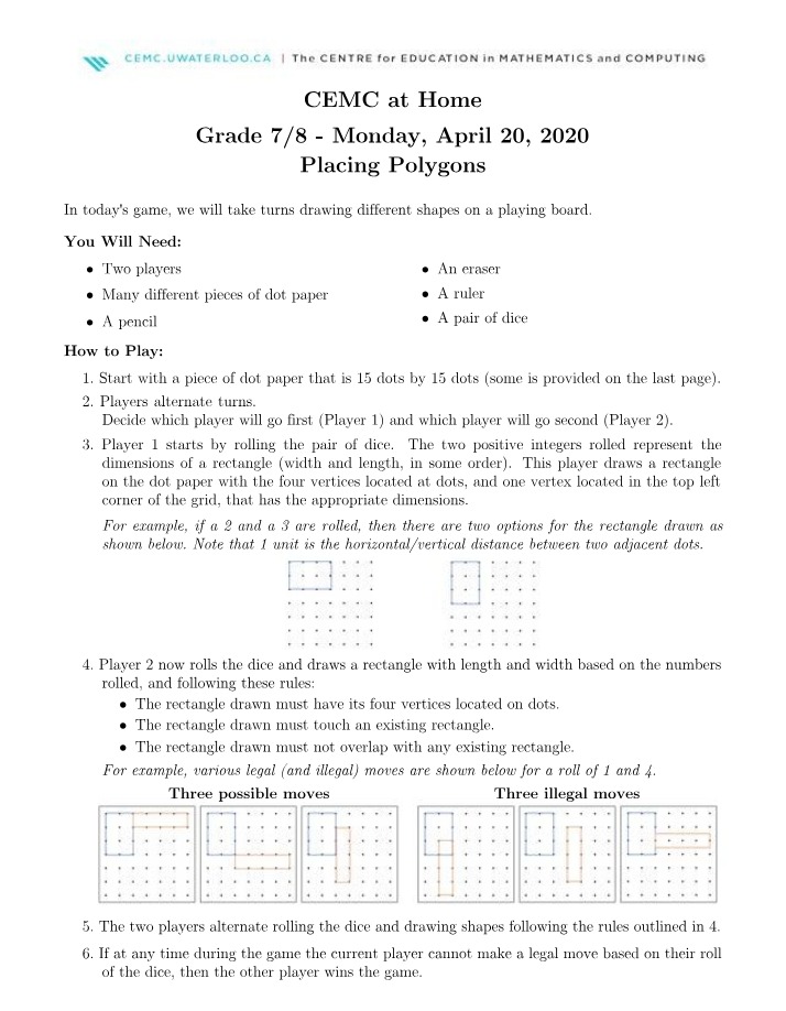 Grades 7-8 Problems and Solutions - CEMC at Home (April 20-24, 2020)