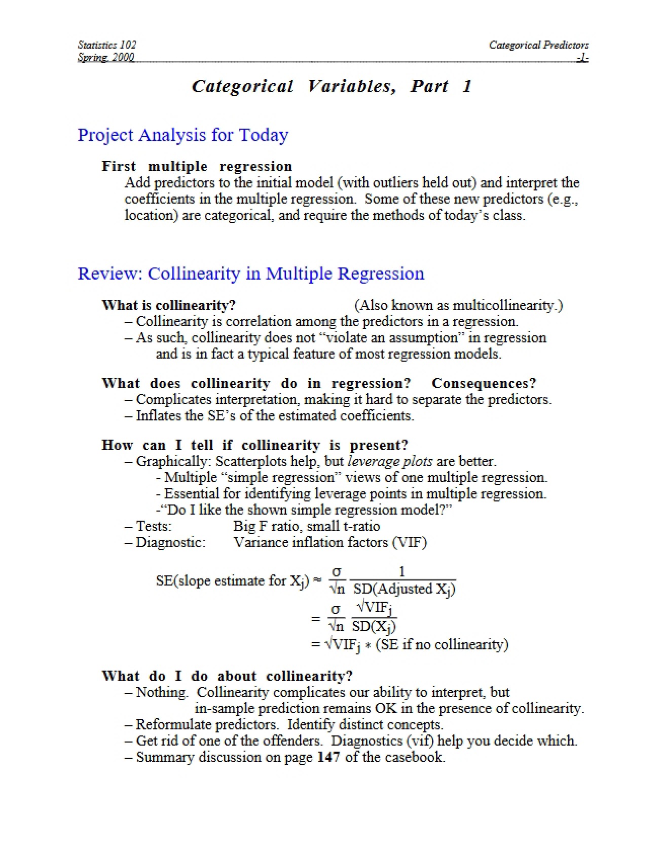 Variables in Categorical Data
