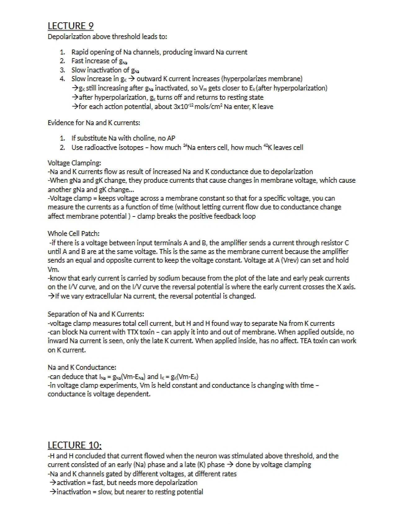 Lecture Summary for Exam 3 in Neurobiology 523