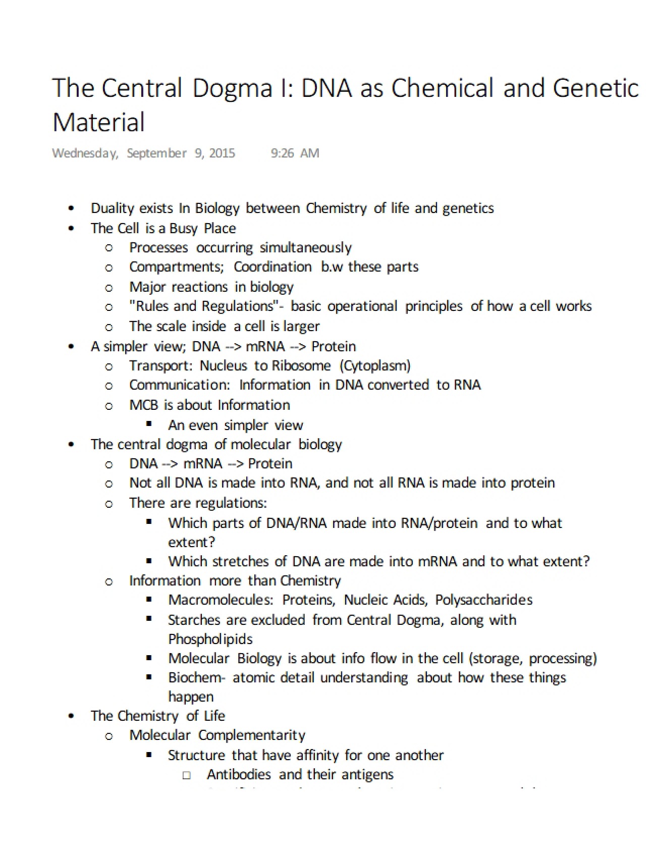 Central Dogma Part I