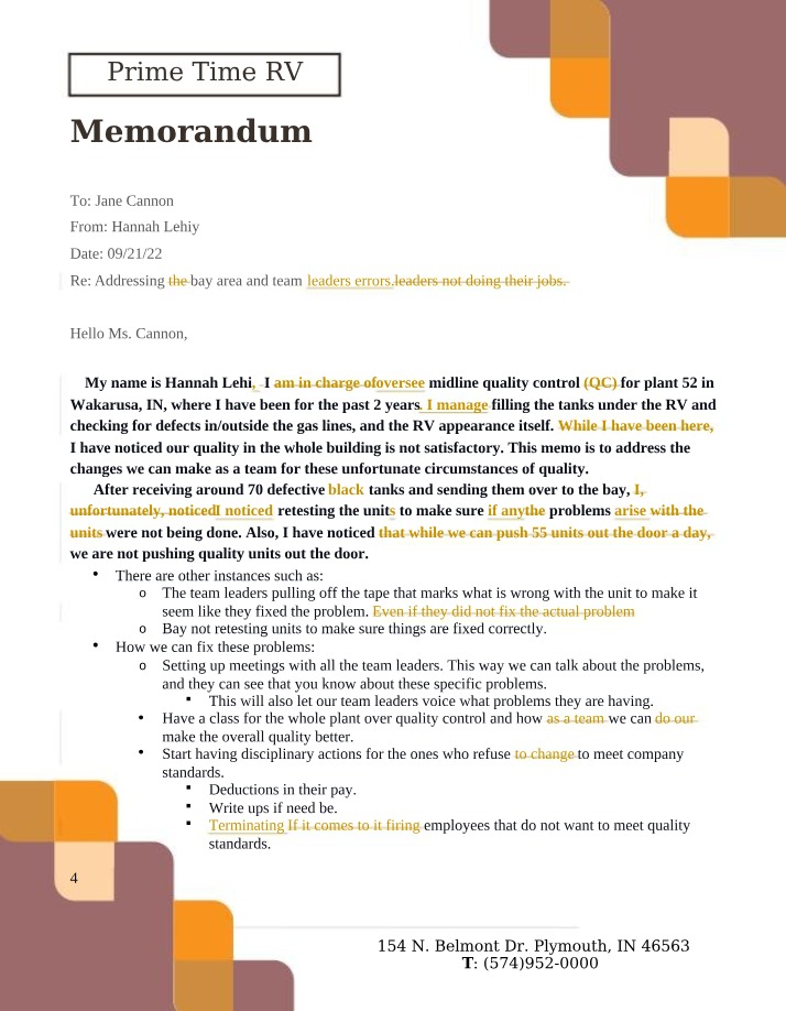 Memo - Addressing Quality Control Issues