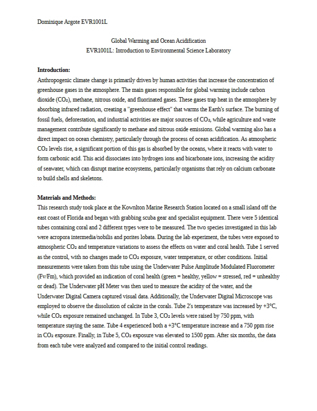 Link Between Ocean Acidification and Global Warming