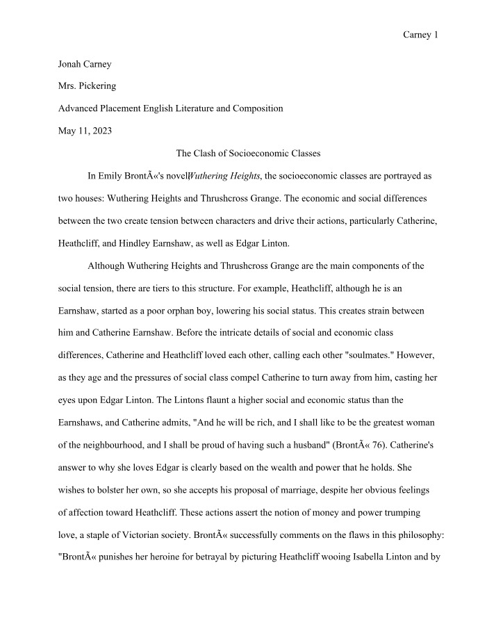 Socioeconomic Classes in Wuthering Heights by Emily Bronte