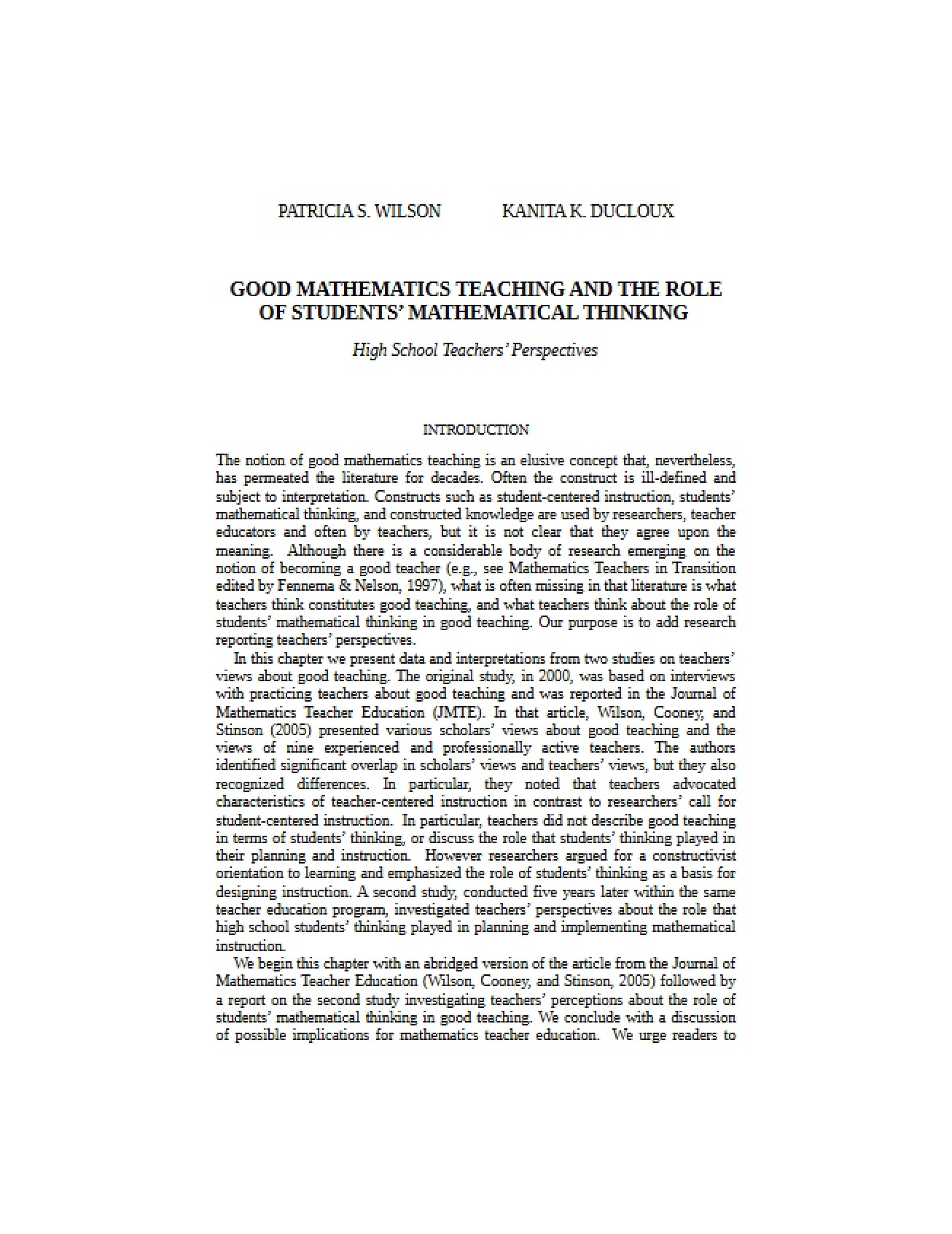 Paper by Wilson and DuCloux
