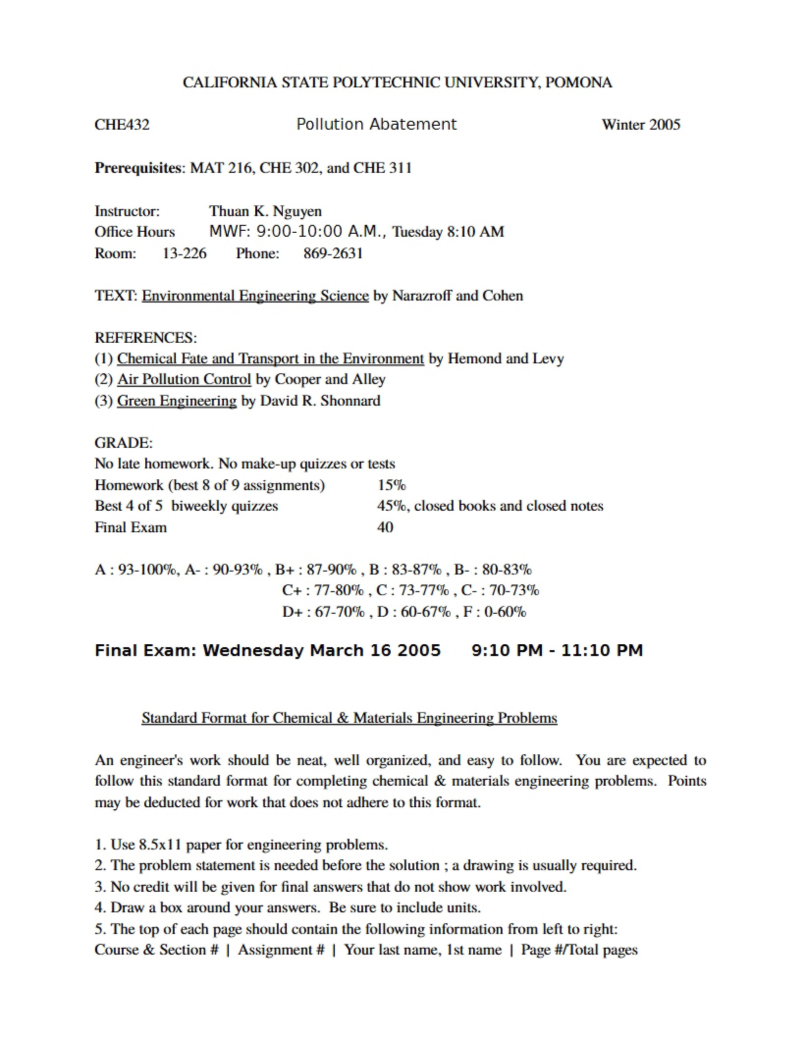 Pollution Abatement Syllabus