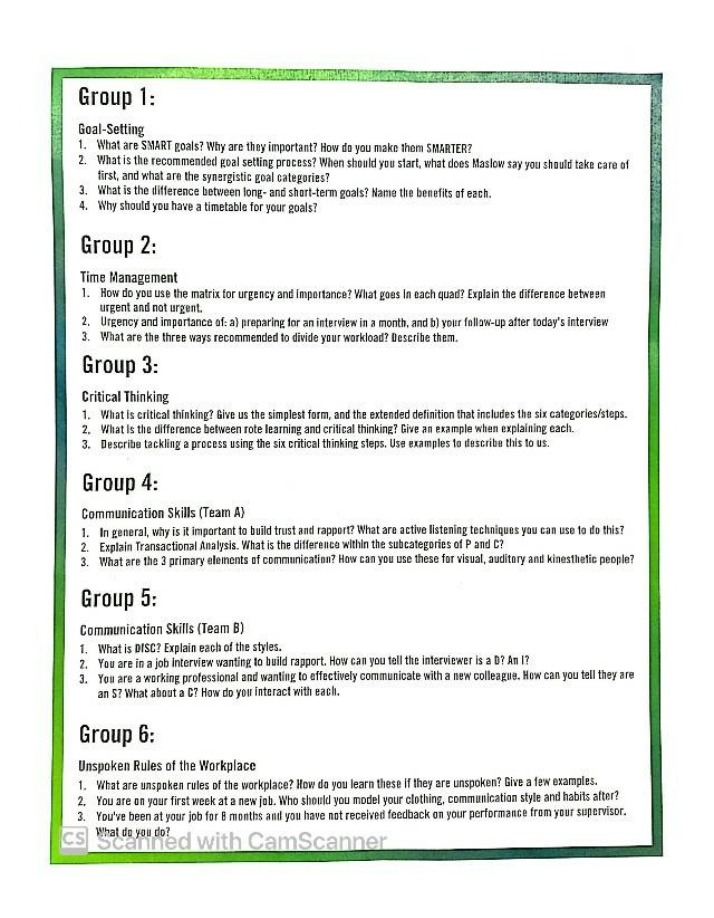 Communication, Time Management, and Goal Setting Exercises