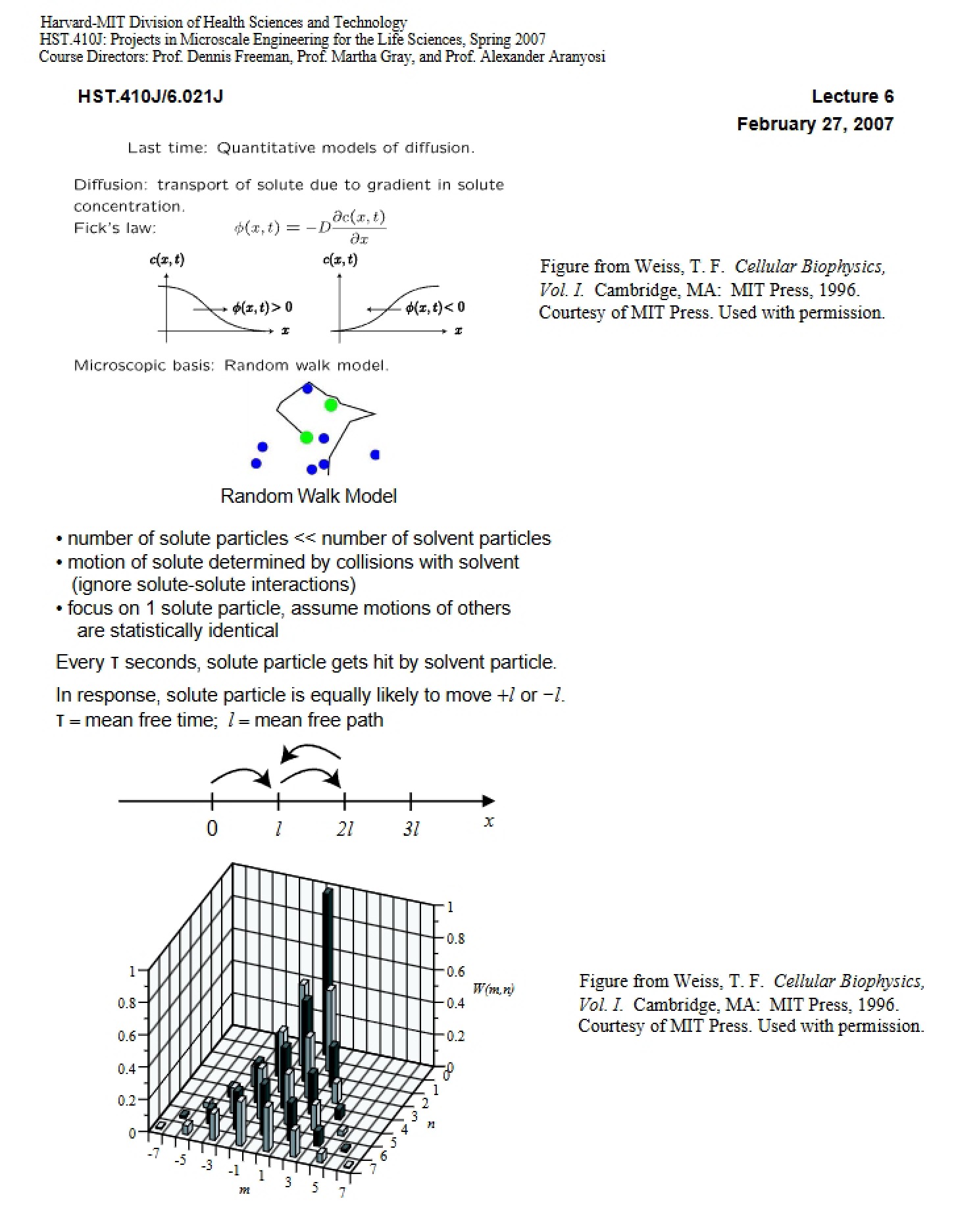 Notes from Lecture - Projects in Microscale Engineering for the Life Sciences
