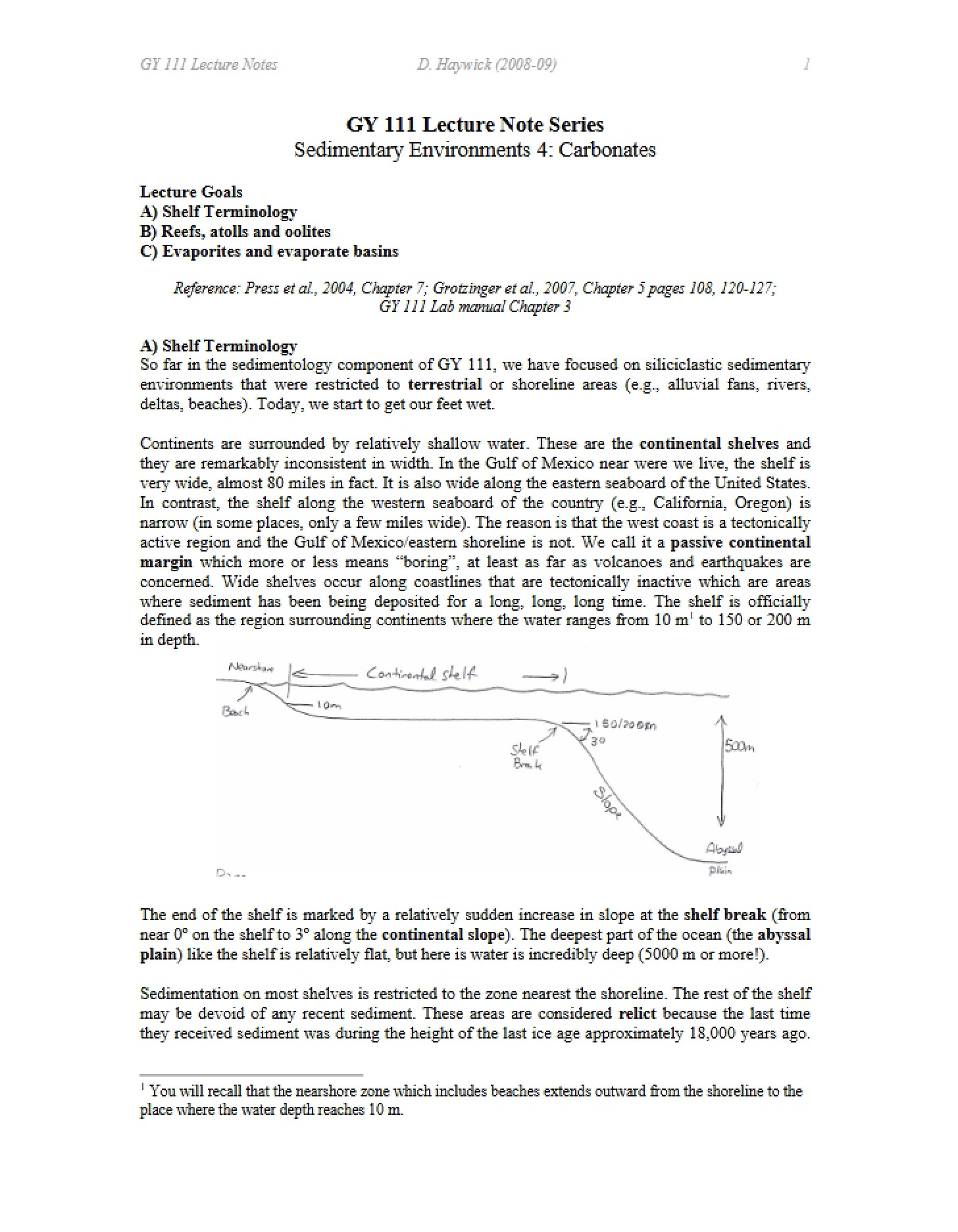 Carbonates Sedimentary Environments 4 (GY 111)