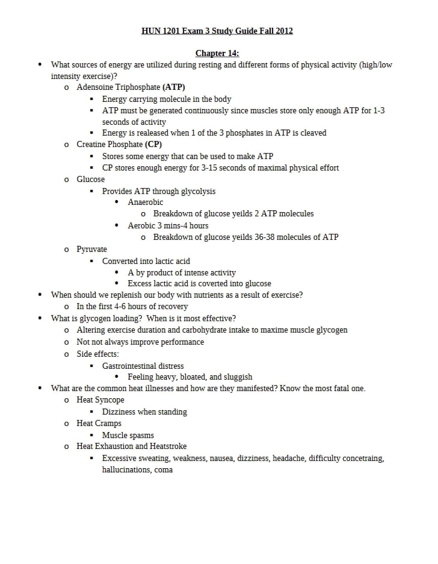 Study Sheet for Assessment 3
