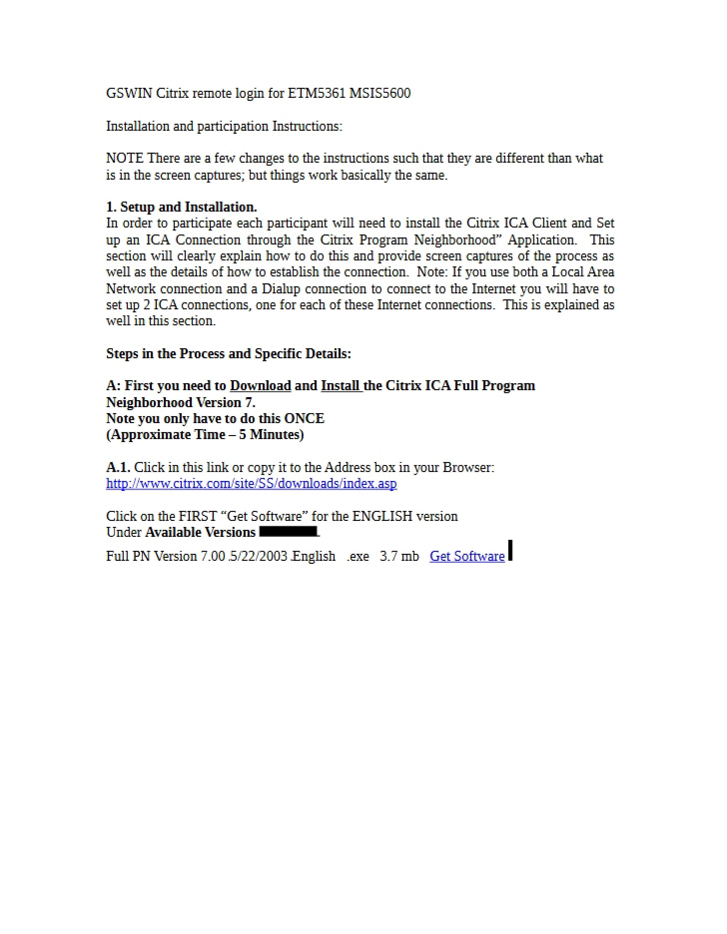 Remote Login via GSWIN Citrix (ETM5361MSIS5600)