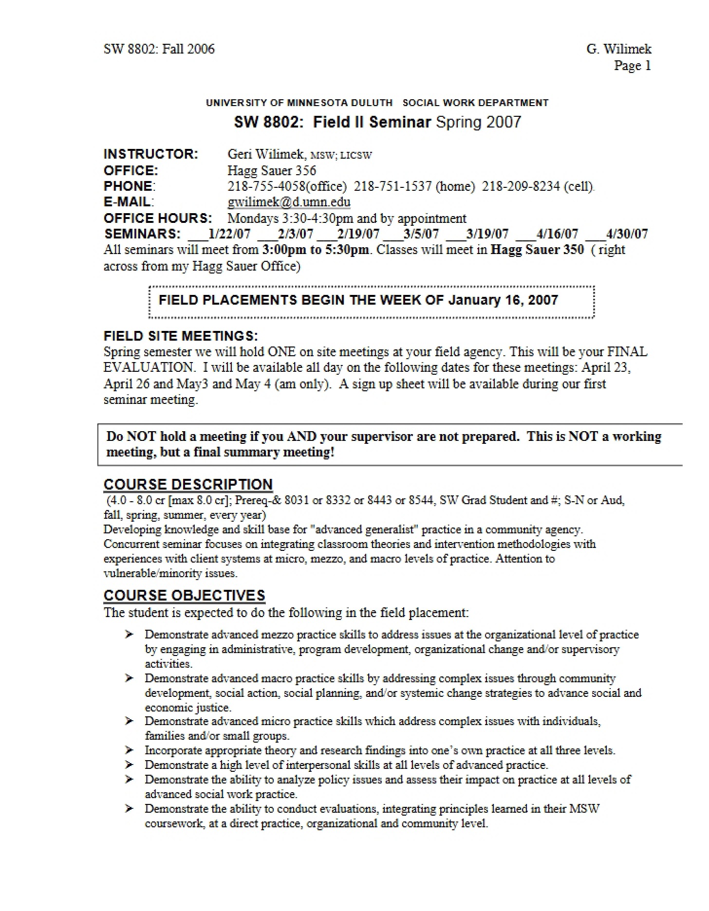 Class Outline