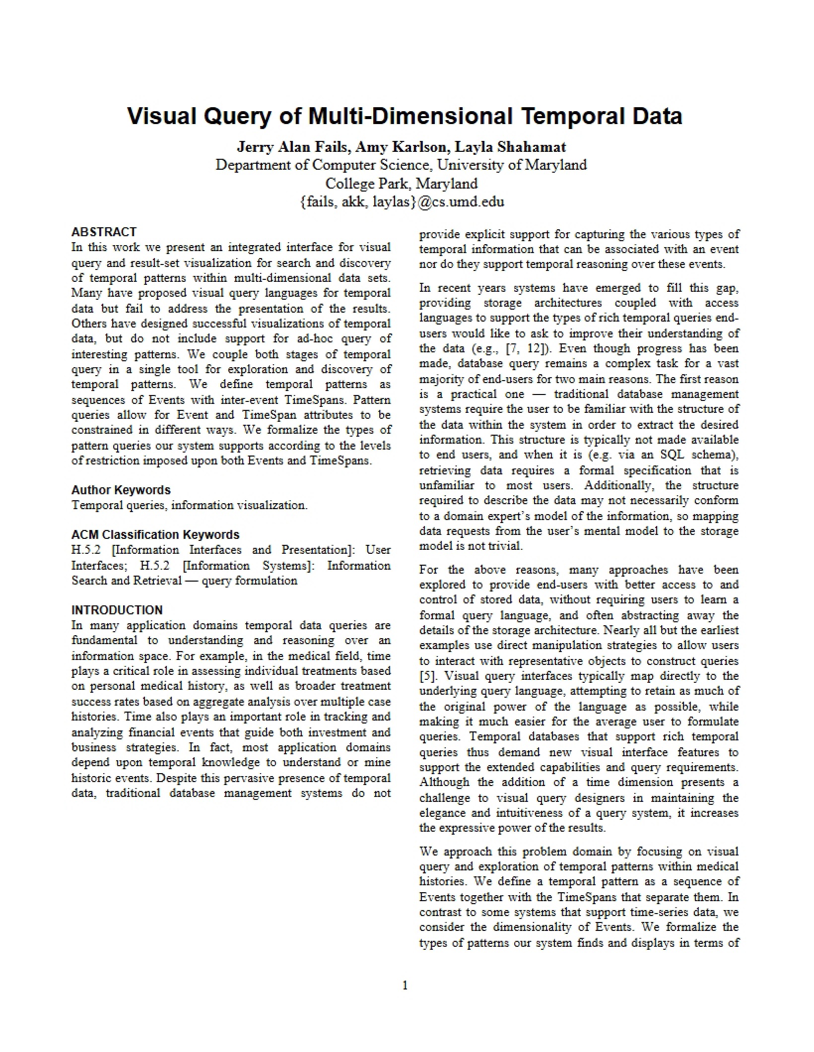 Multi-Dimensional Temporal Data Visual Query