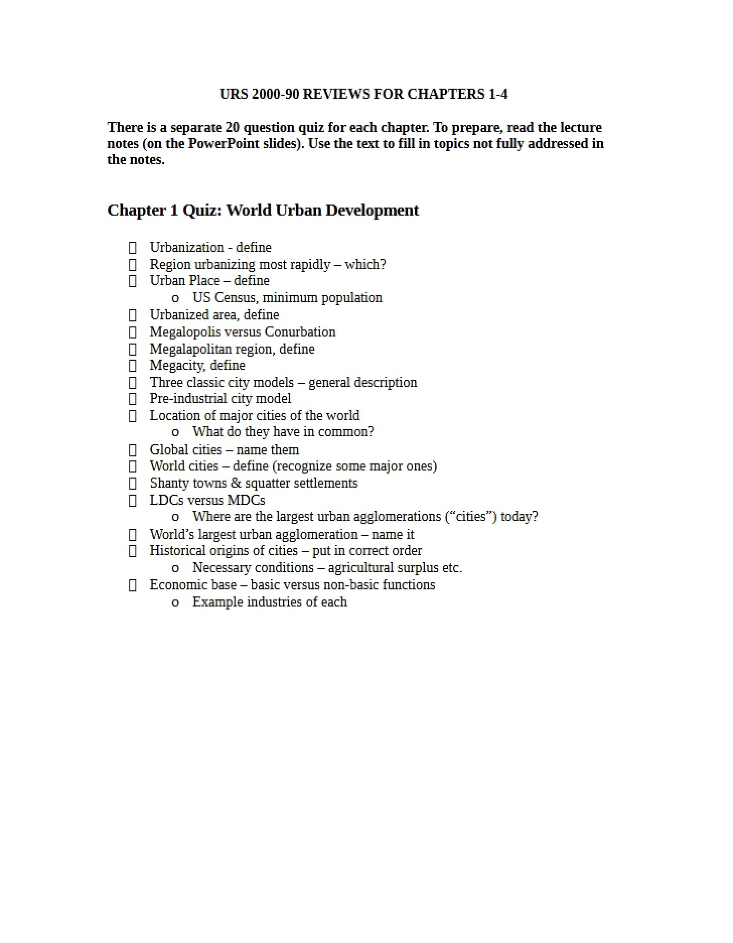 Exam Review Ch 1-4 (URS 2000-90)