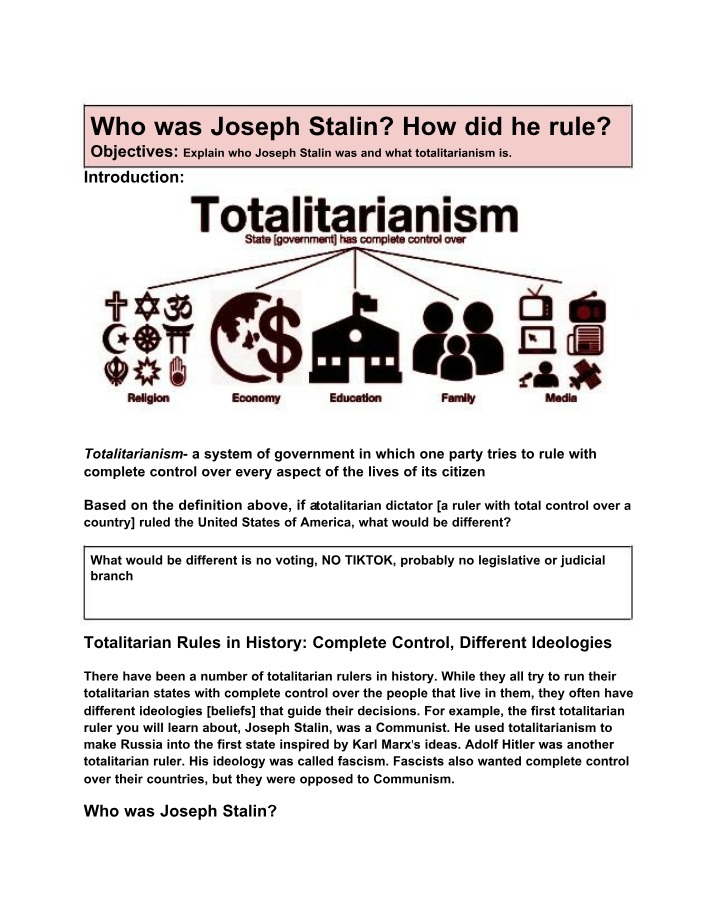Joseph Stalin - Totalitarian Ruler and His Impact