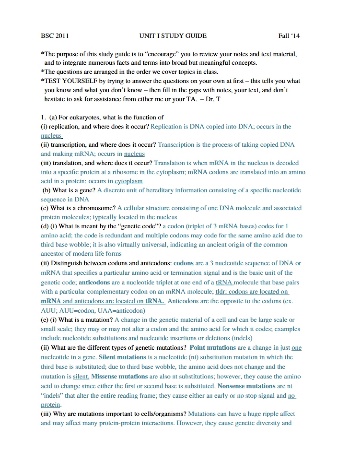 UNIT I EXAM PREPARATION GUIDE