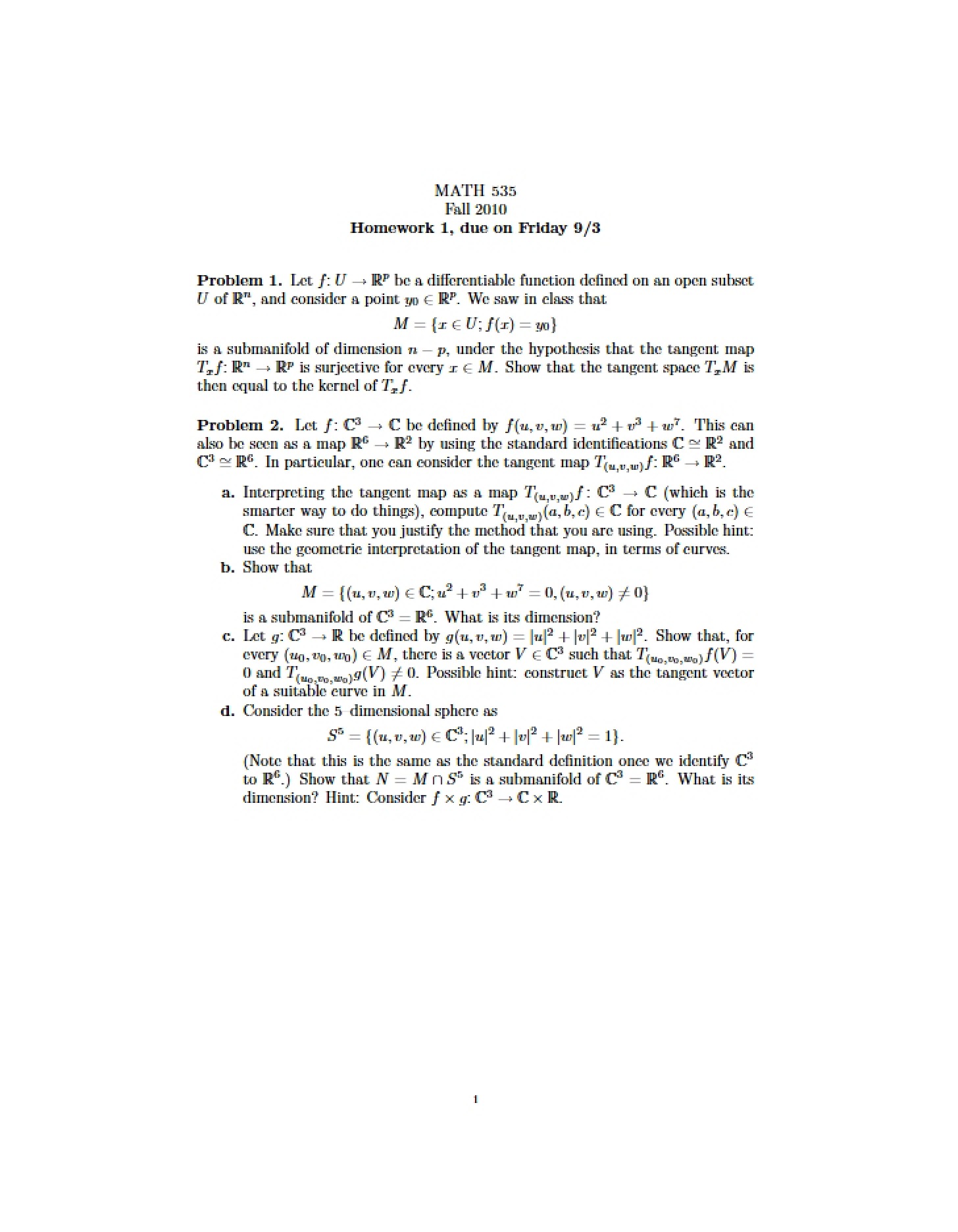 Fall 10 Homework for M535