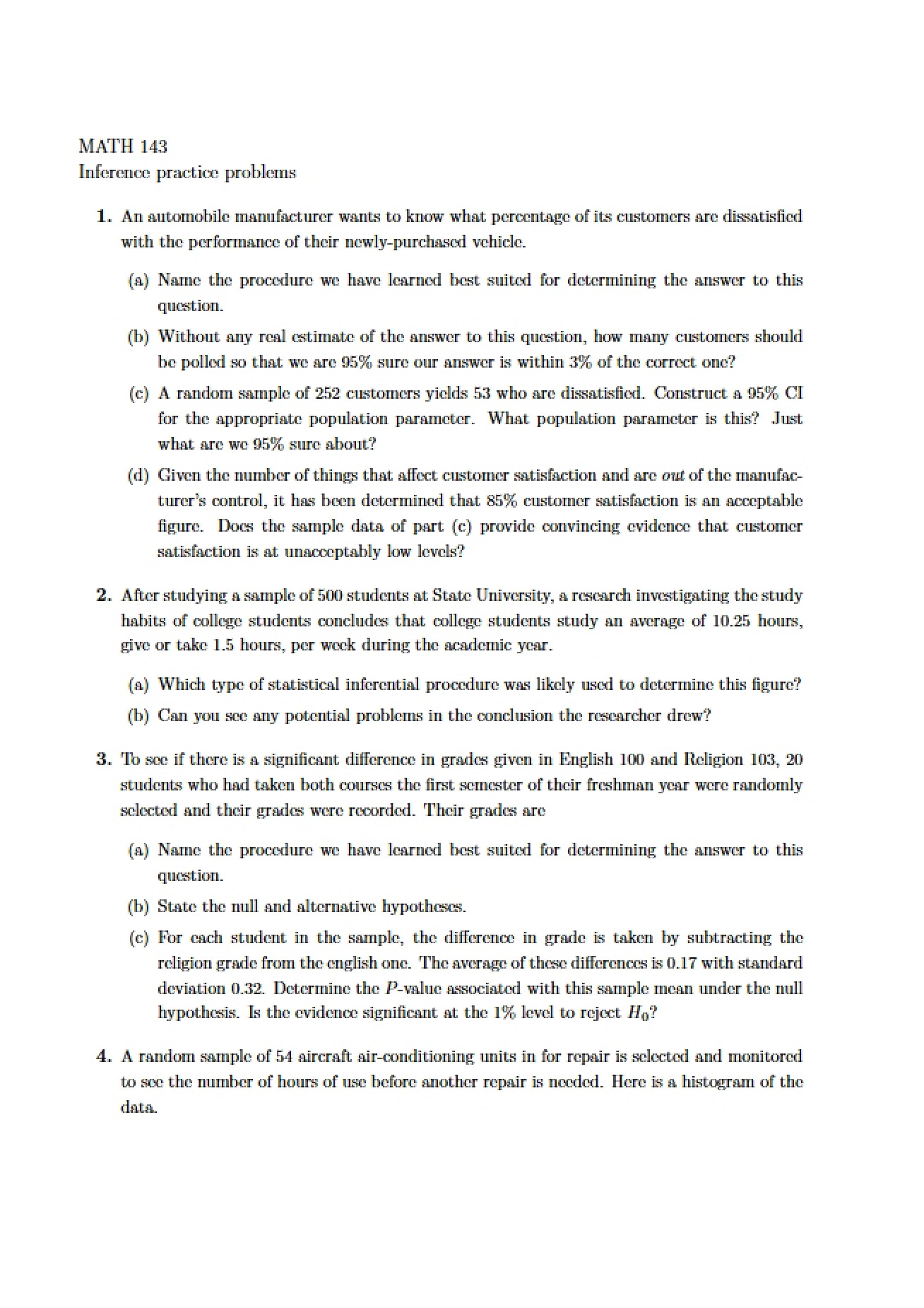 Practice Problems for Inference