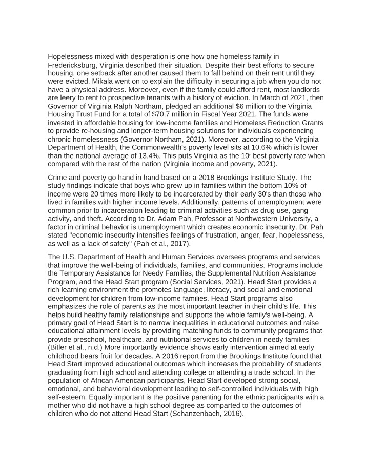 Homelessness and Poverty - Impact on Education and Crime