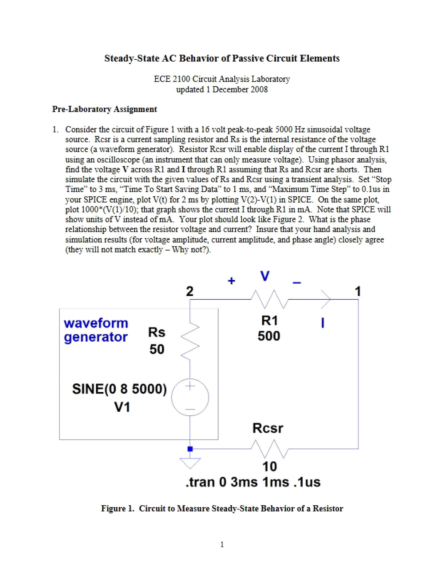 Passive Elements Steady-State AC Behavior