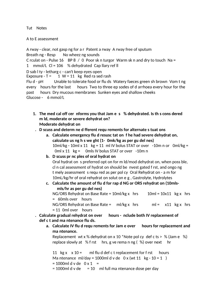 Assessment of Pediatric Dehydration and Fluid Resuscitation