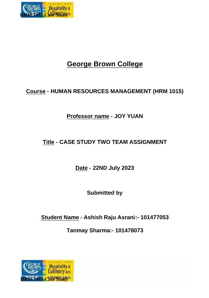 HRM1015 Case Study Assignment Draft