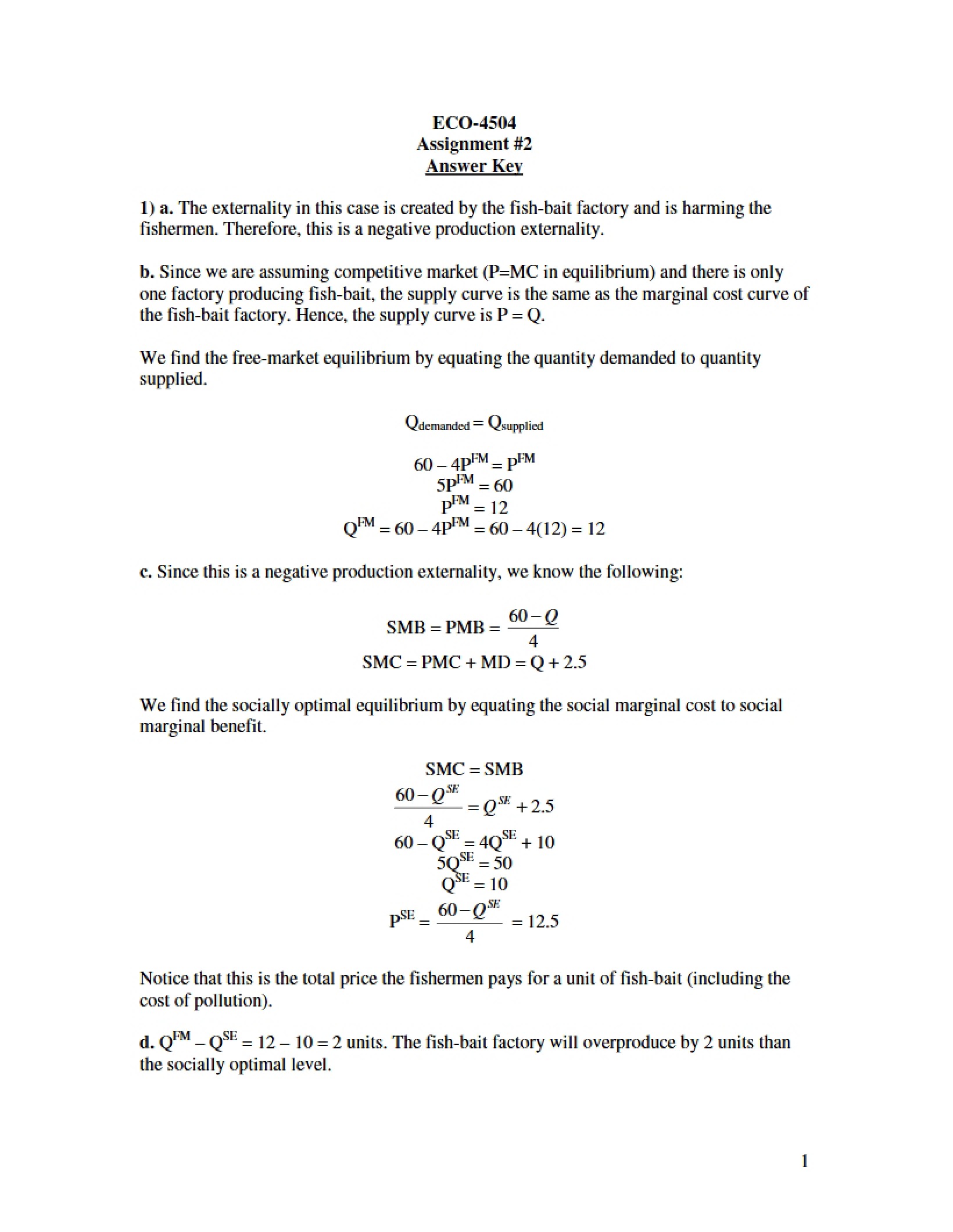 Answer Key for Assignment Two