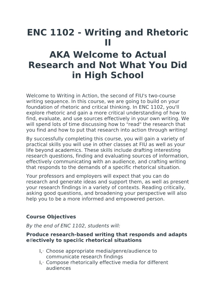 Writing and Rhetoric II Syllabus - ENC 1102