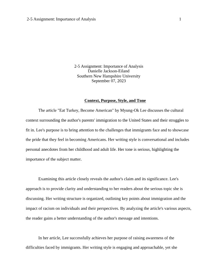 Assignment 2-5 - The Importance of Analysis