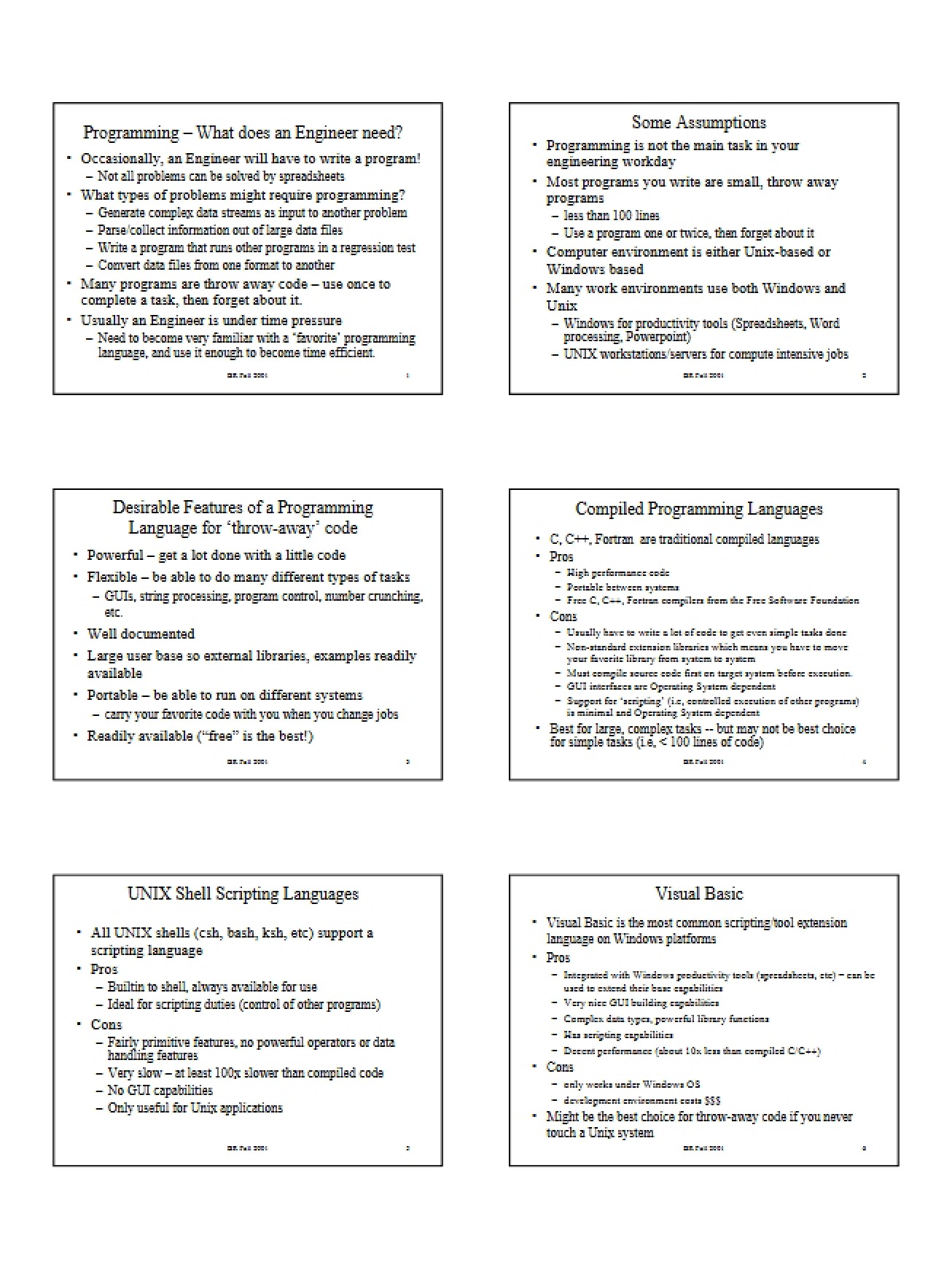 Programming Features Desired