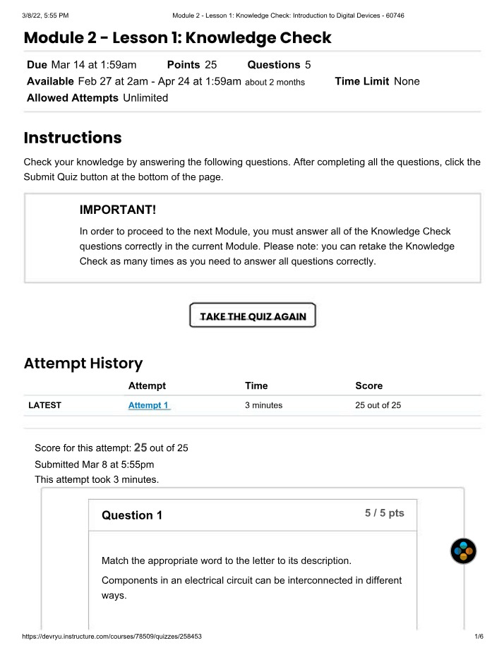 Digital Devices Quiz and Knowledge Check