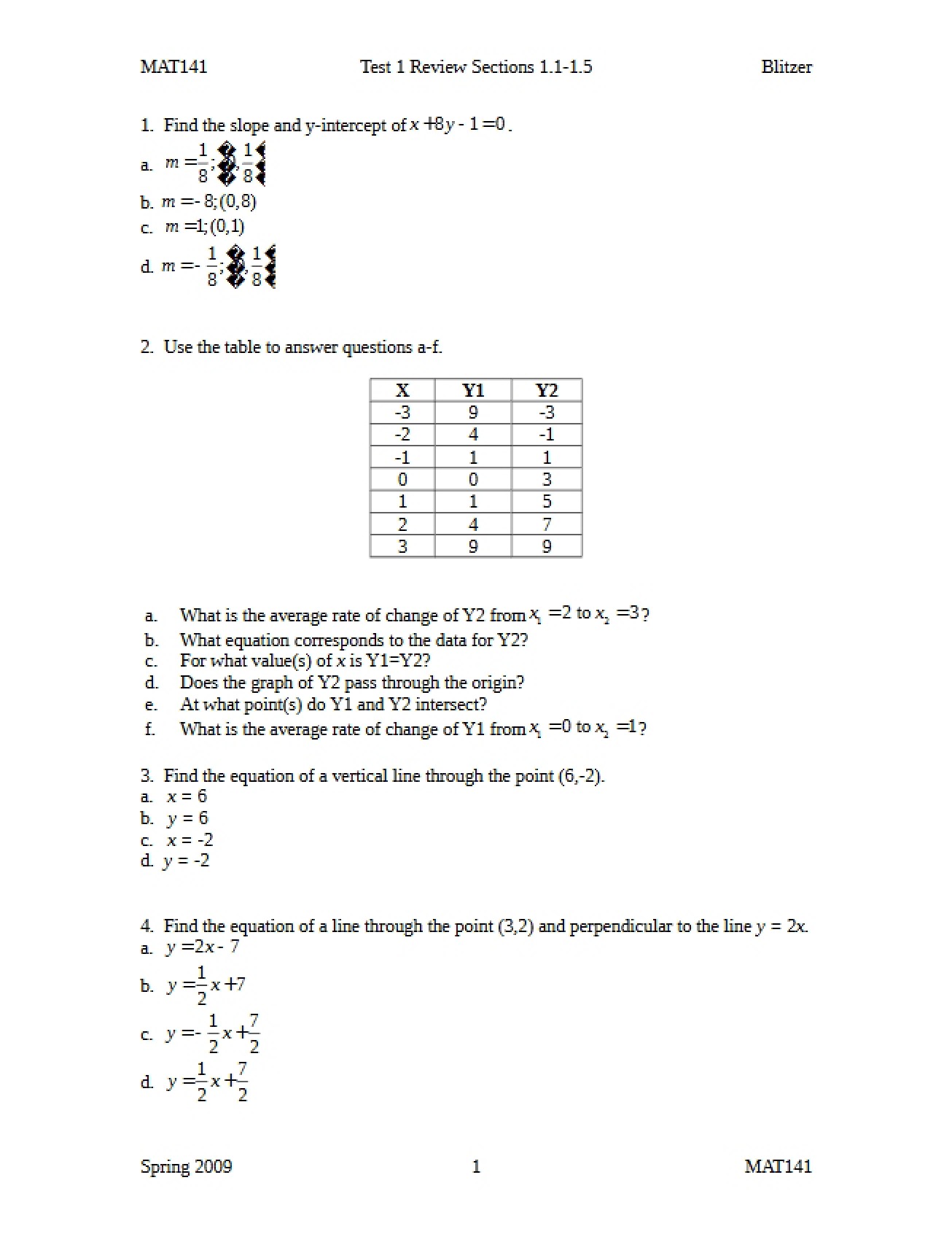 Test One Prep Sections 1.1-1.5