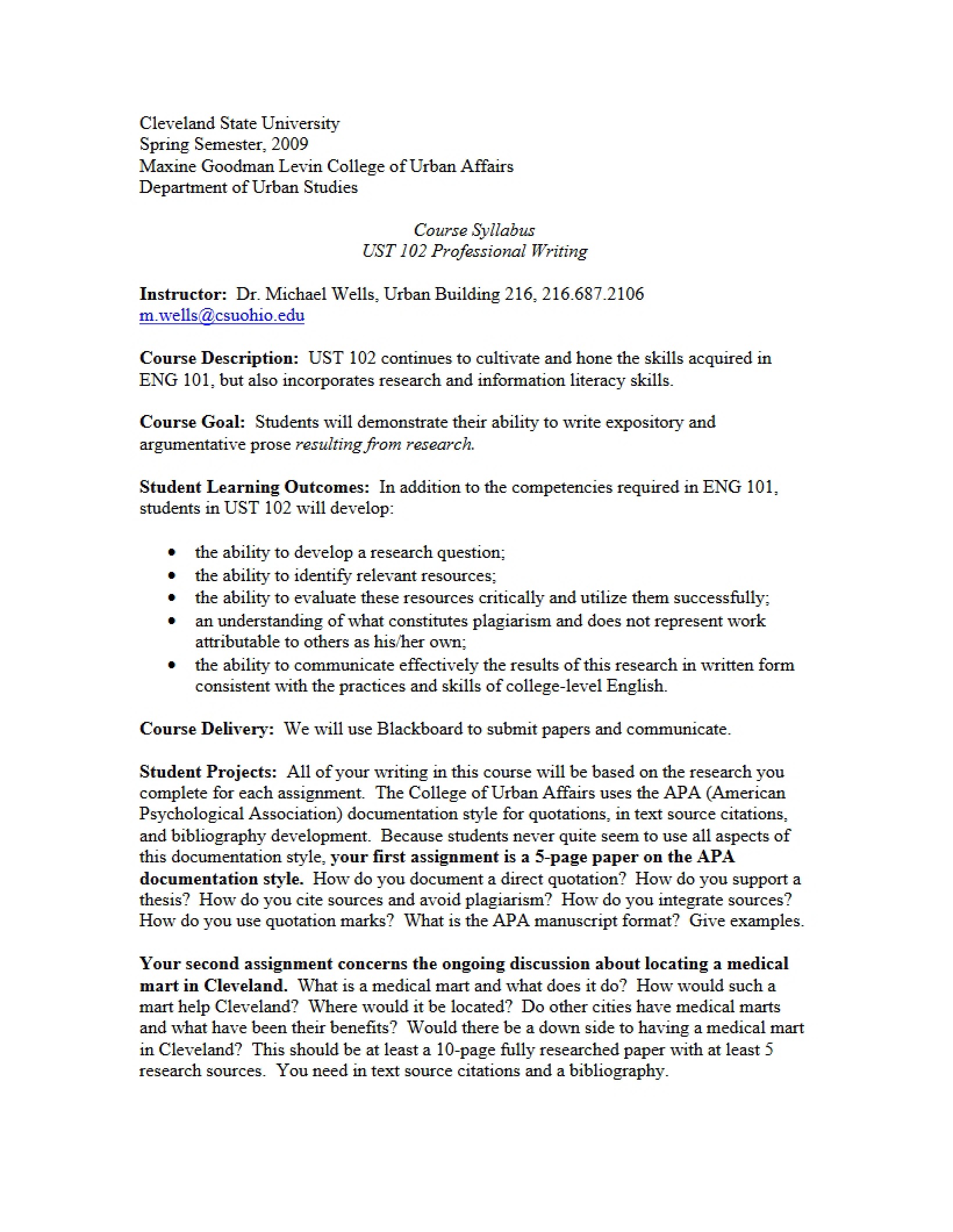 Course Outline Professional Writing